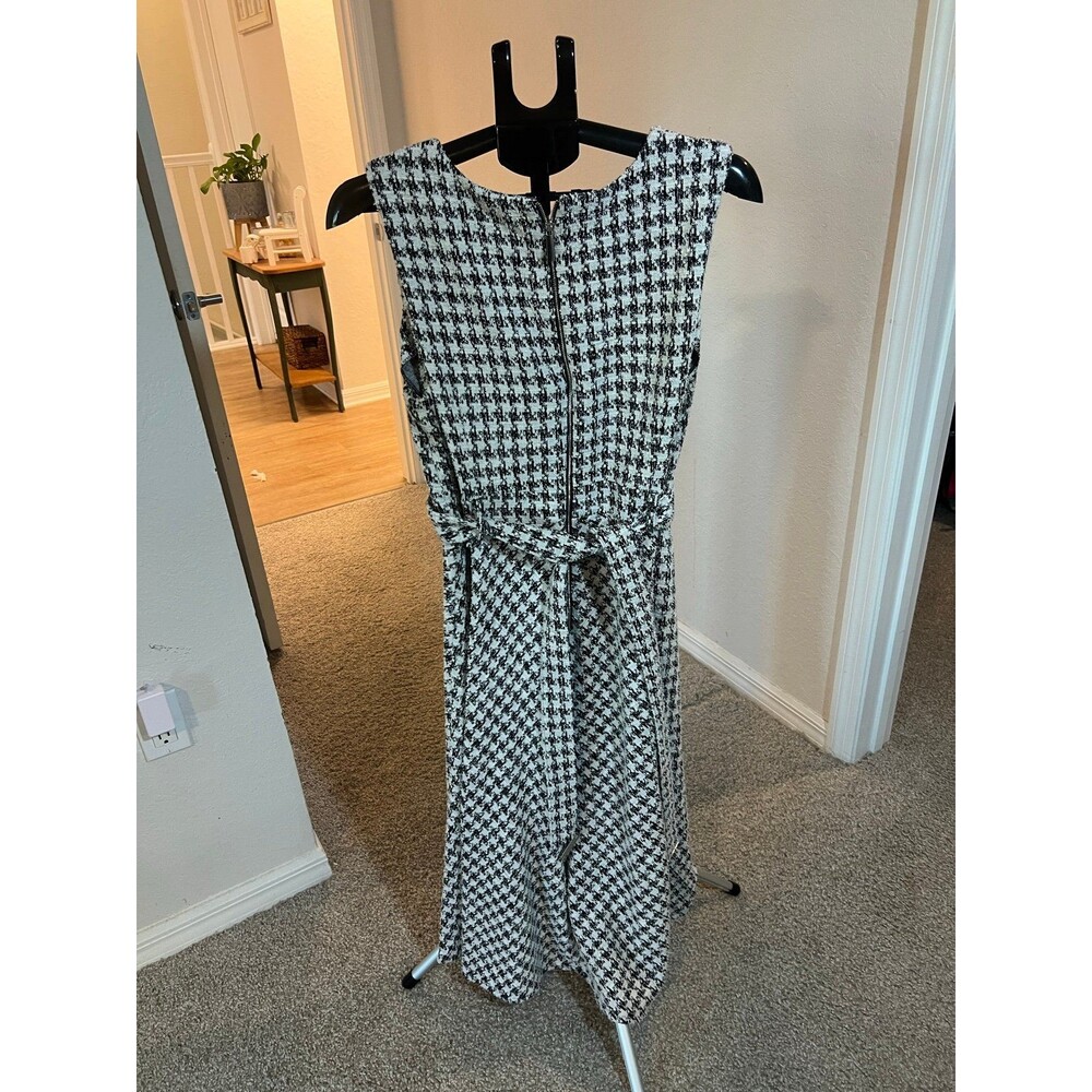 Andrew Marc Women’s Black & White Houndstooth Midi Front Tie Dress Size 16 - Picture 5 of 12